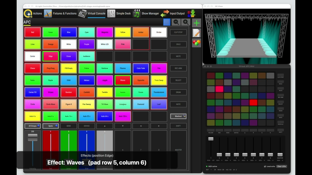 Demo-Video: 32 Moving Heads mit QLC+ und APC mini (YouTube)